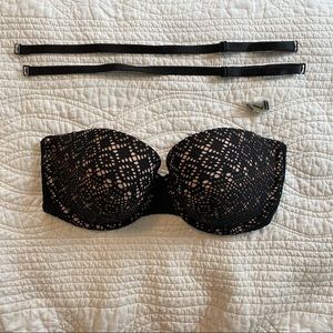 Victoria Secret black lace multiway strapless bra